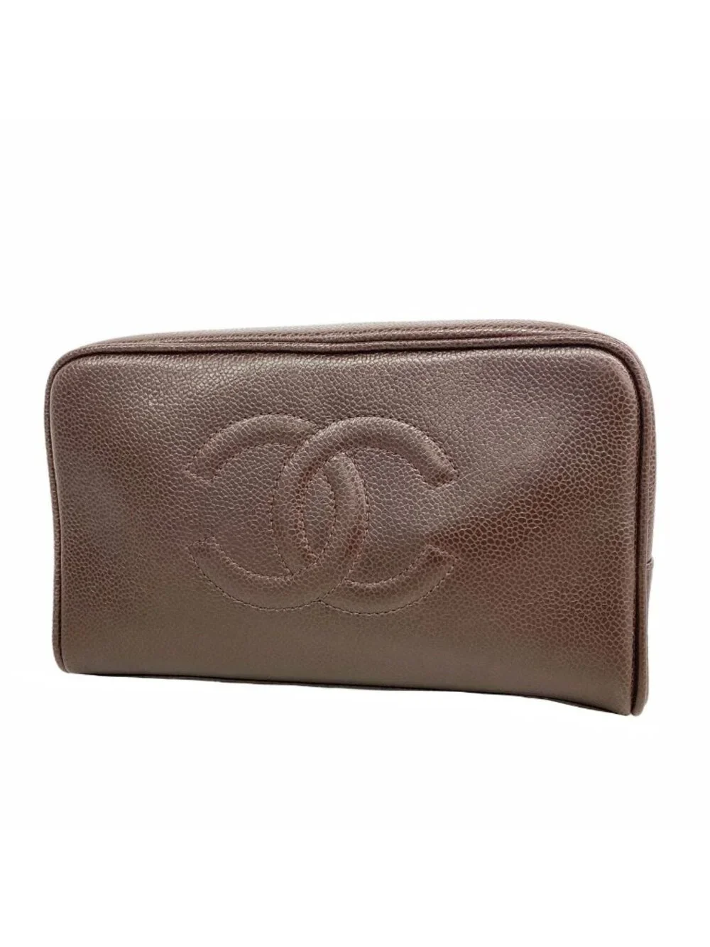 Chanel Pouch Caviar Leather Dark Brown Gold